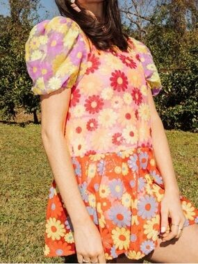 Queen of Sparkles Colorblock Daisy Dress, Size Small
